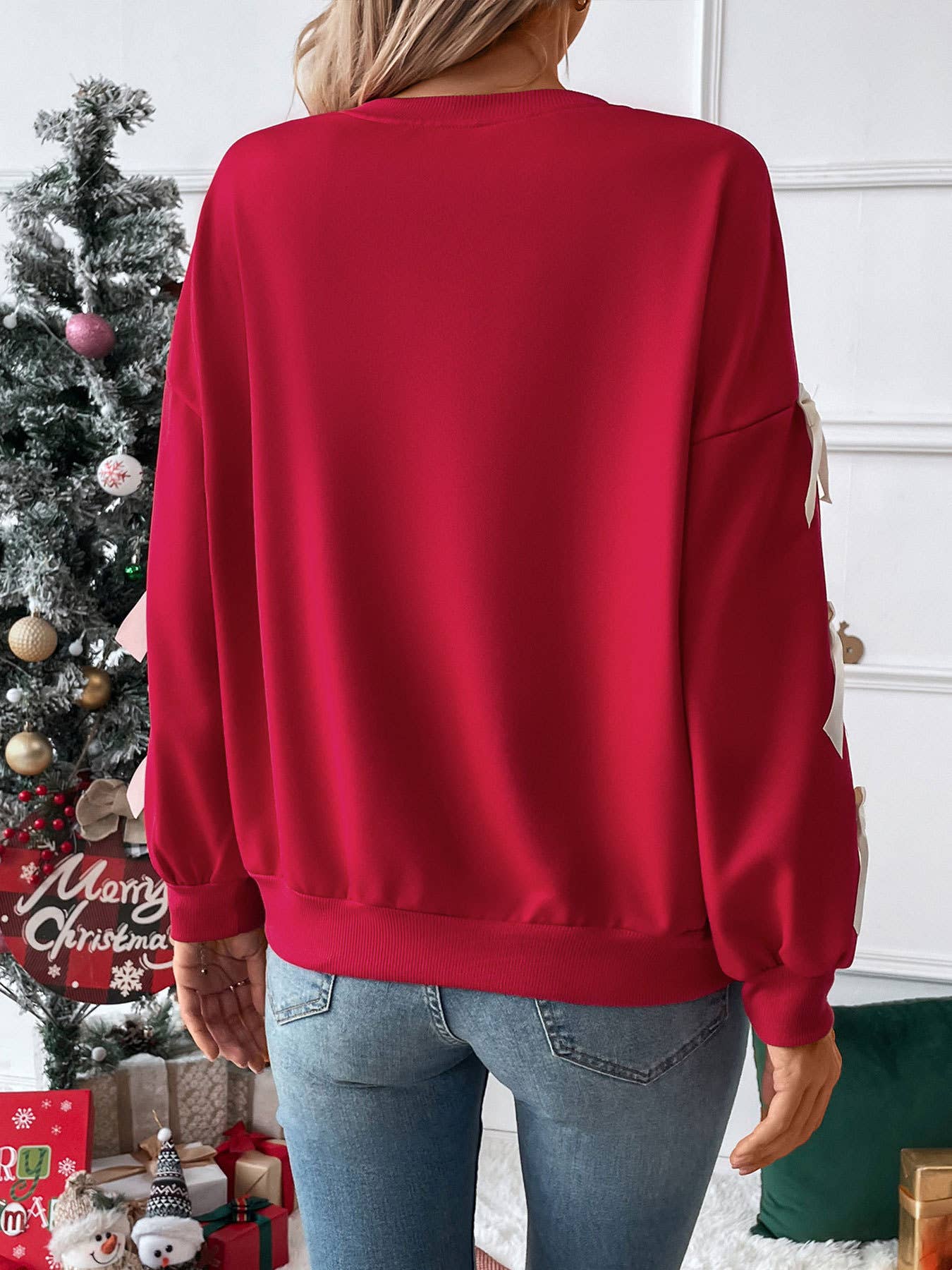 Christmas Bow Sleeve Sweatshirt