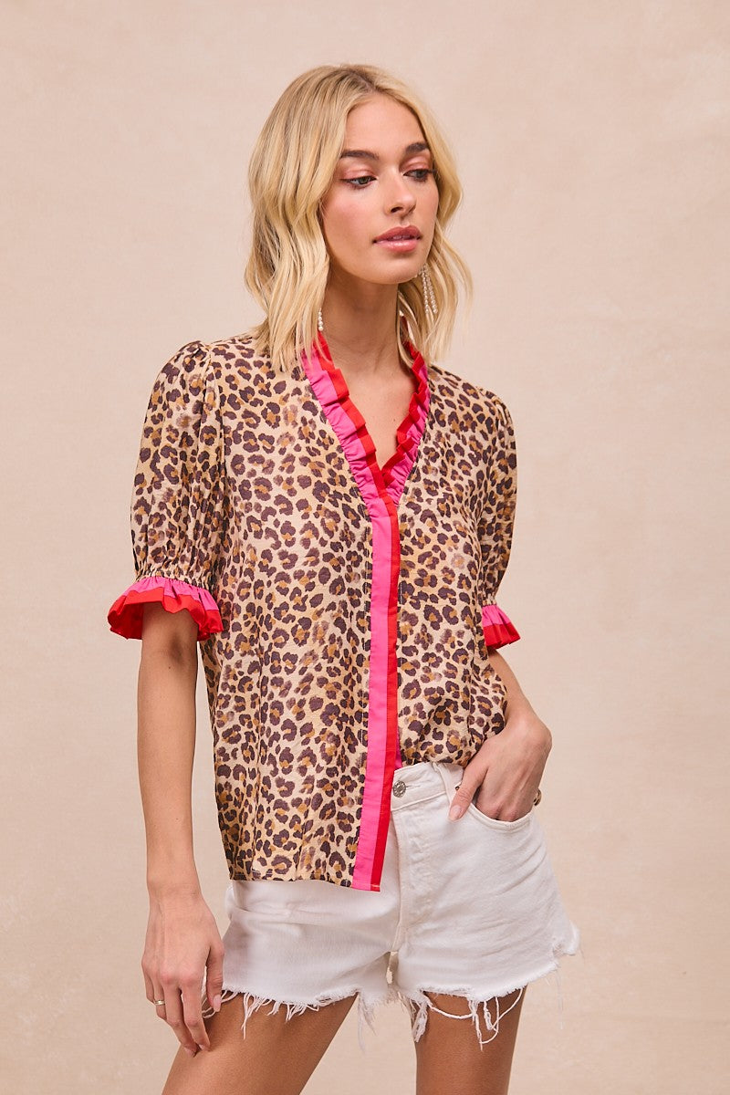 Leopard Ruffle Blouse