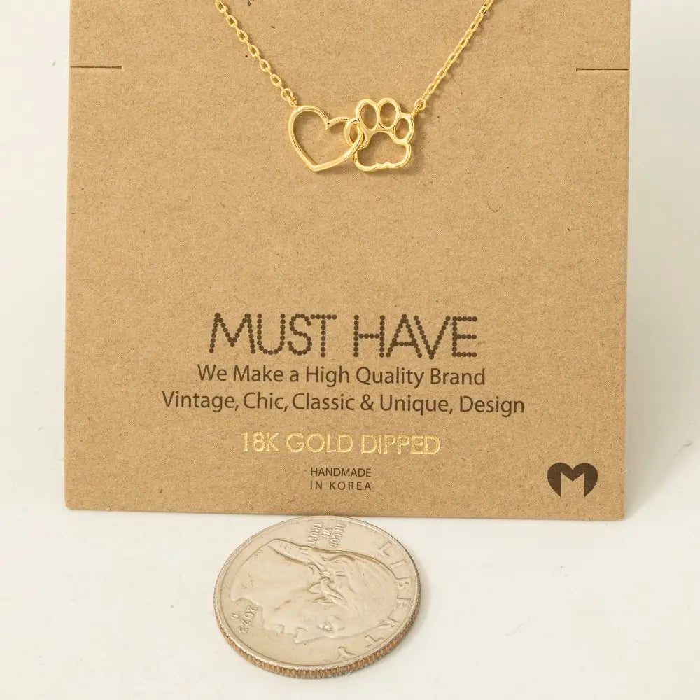 Heart & Paw Print Cutout Pendant Necklace (FINAL SALE)