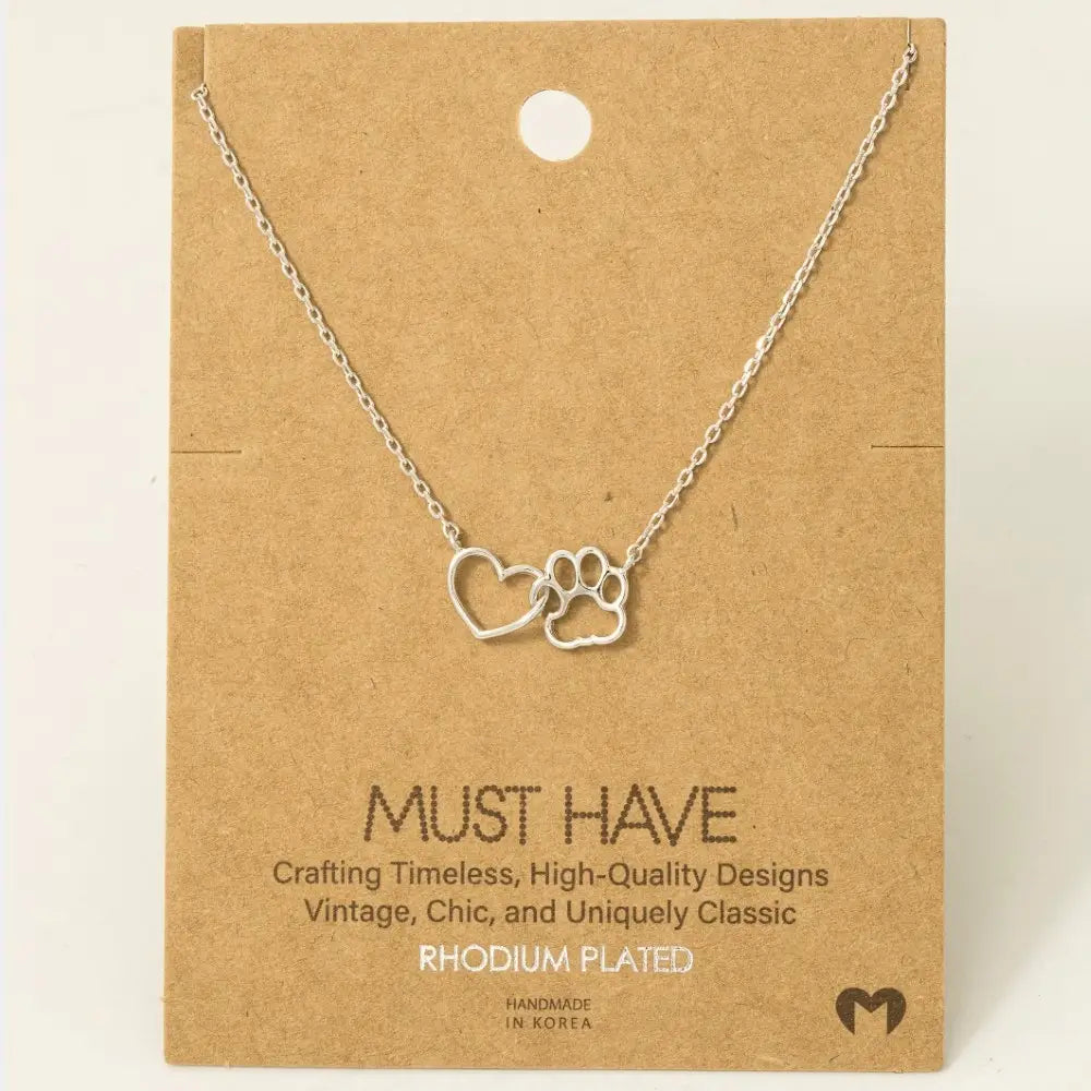 Heart & Paw Print Cutout Pendant Necklace (FINAL SALE)