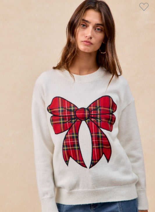 Christmas Plaid Bow Sweater