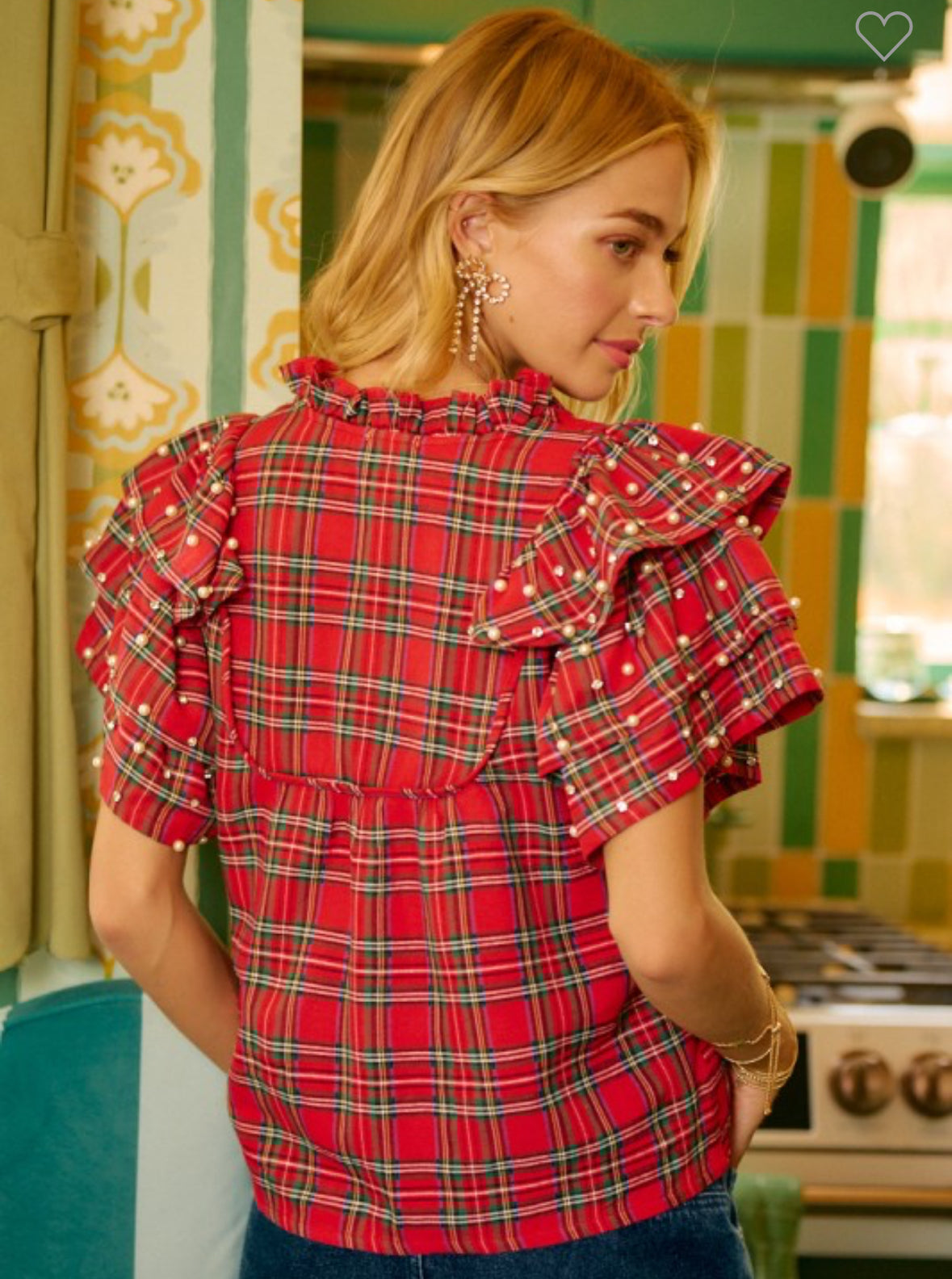 Plaid & Pearl Holiday Top