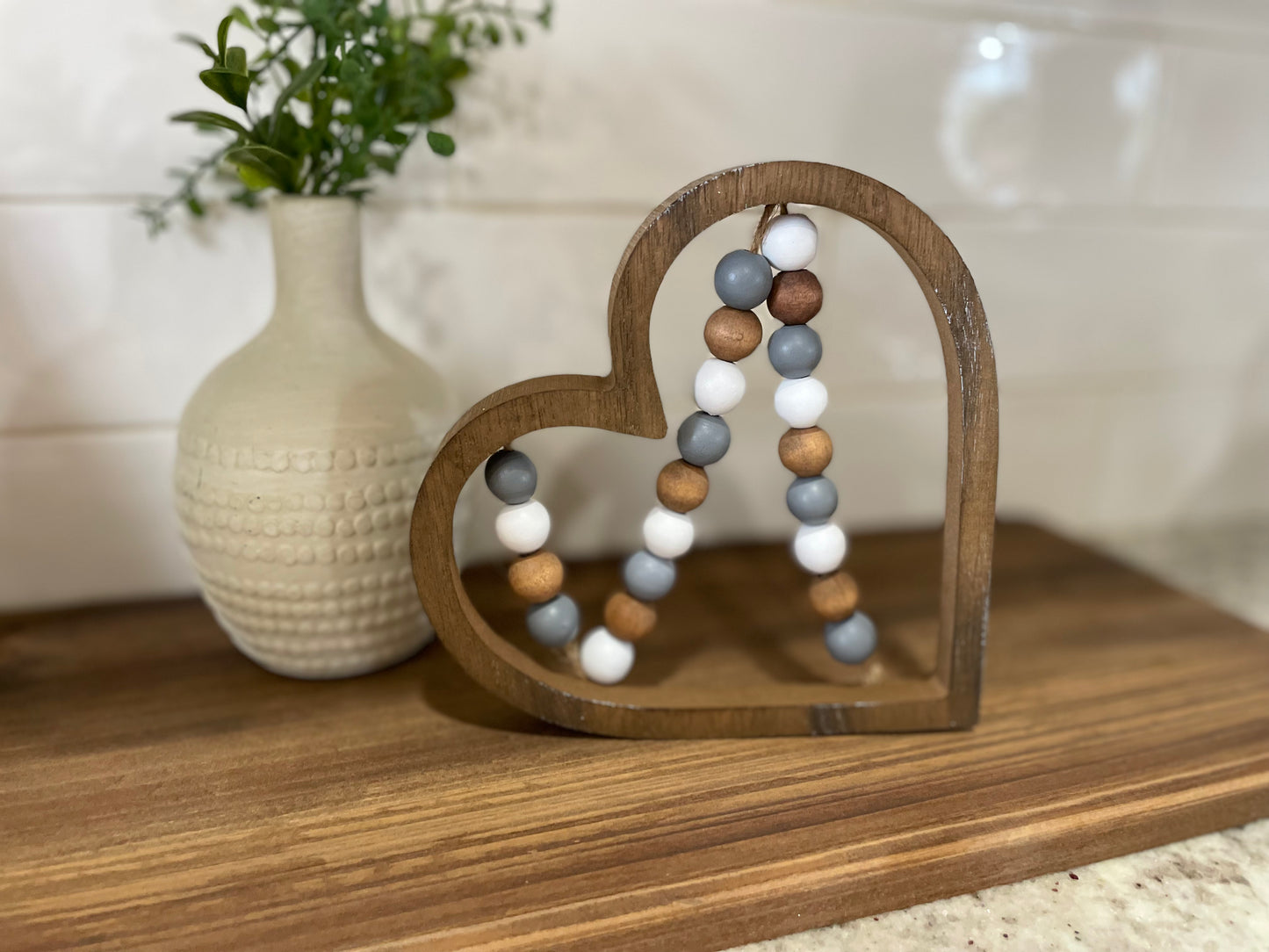 Beaded Heart Wood Decor (FINAL SALE)