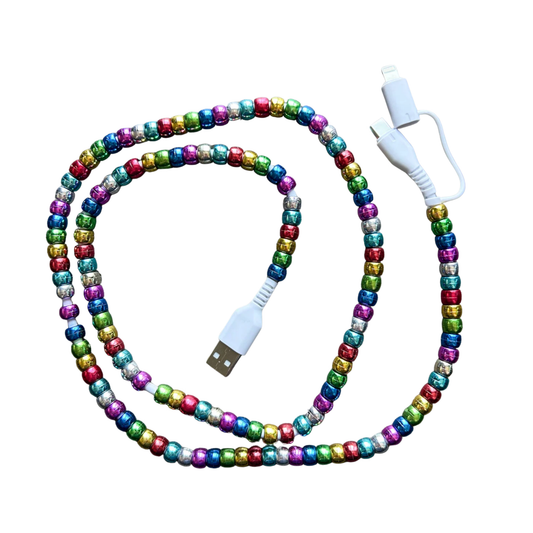 Rainbow Beaded Phone Charger with Lightning & USB-C Cable (FINAL SALE)