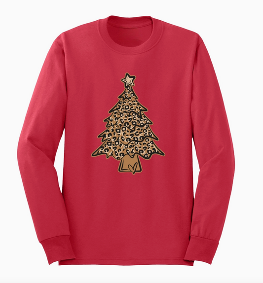 Leopard Christmas Tree Long Sleeve Tee