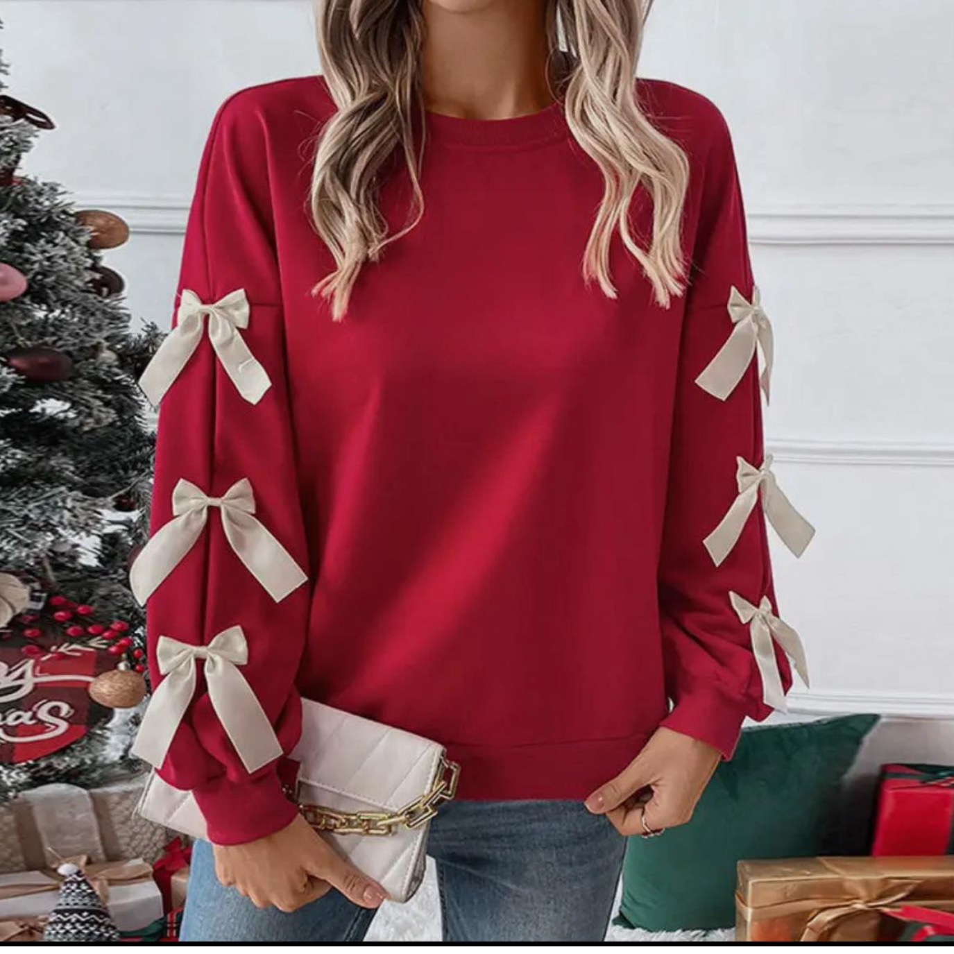 Christmas Bow Sleeve Sweatshirt