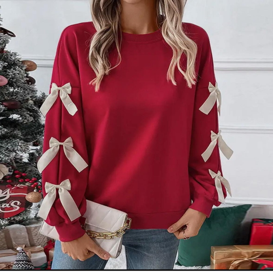 Christmas Bow Sleeve Sweatshirt
