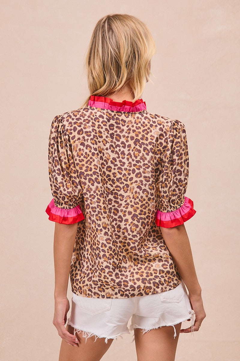 Leopard Ruffle Blouse (PREORDER)