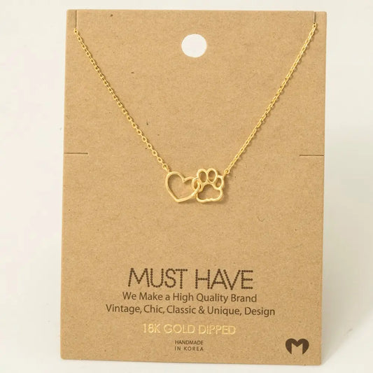 Heart & Paw Print Cutout Pendant Necklace (FINAL SALE)