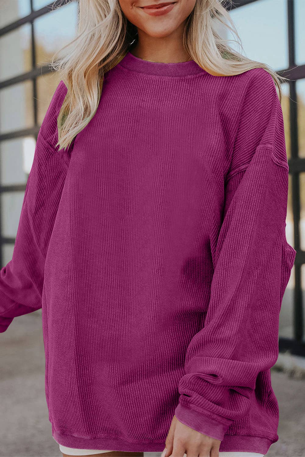 Berry Corded Oversized Sweatshirt