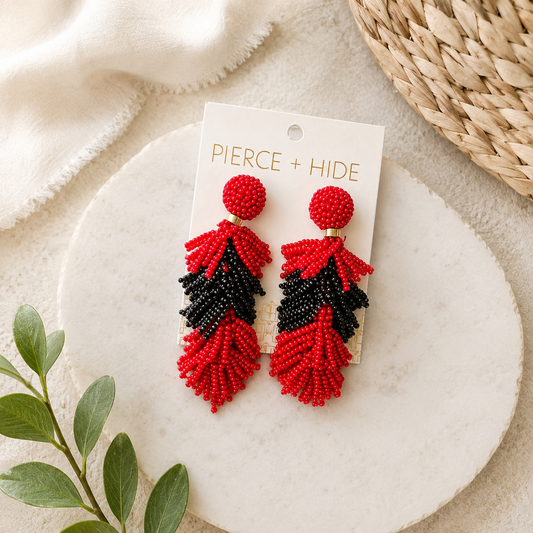 Game Day Beaded Tassel Earrings (Multiple Colors available)