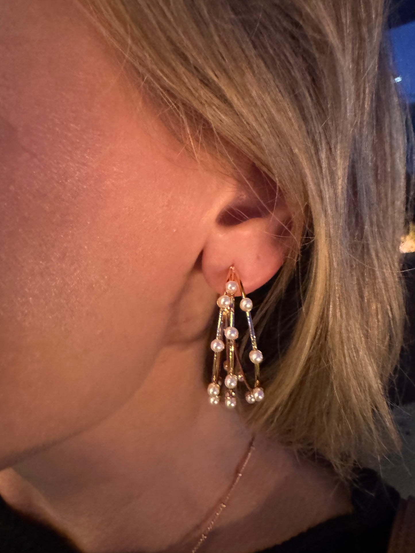 Golden Pearl Layered Hoops