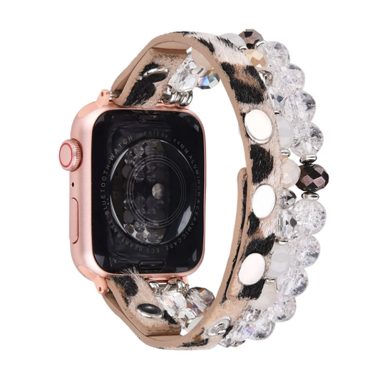 Leopard Leather & Crystal Apple Watch Band (FINAL SALE)