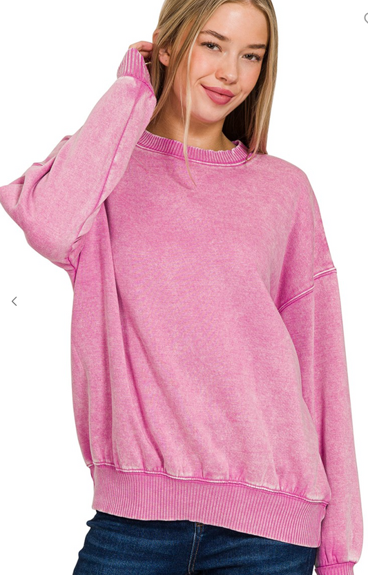 Emma Acid Wash Oversized Fleece Pullover
