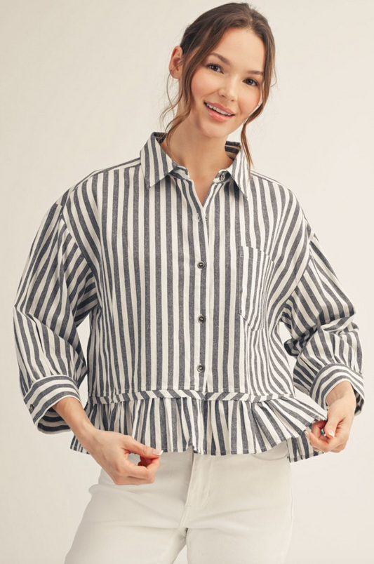Bayside Stripe Peplum Button-Up (PREORDER)