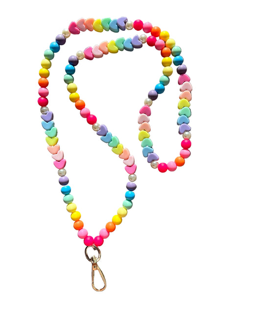 Colorful Beaded Teacher Lanyard with Hearts