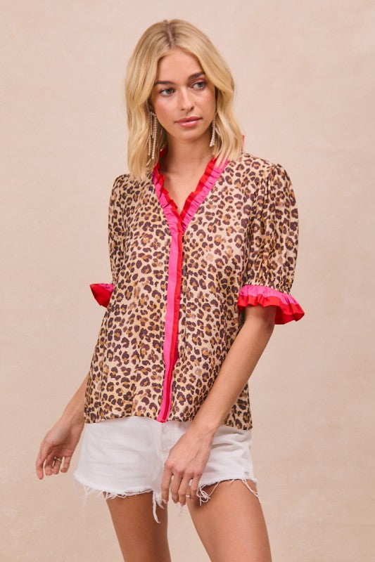 Leopard Ruffle Blouse (PREORDER)